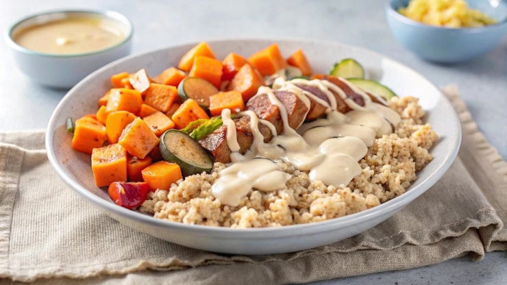 High protein meal with chicken and greens to help how to gain muscle after 45 male.